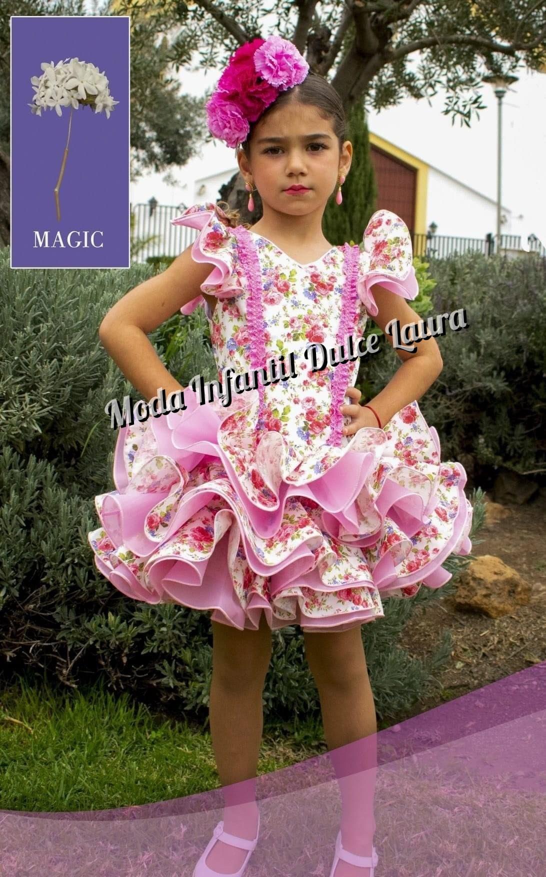 Vestido flamenca cayetana estampado 5 rosa de 1 a 6 años - Modas Dula