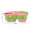 Cuenco doble antideslizante con tapa y cuchara en rosa y verde - Imagen 3