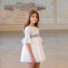 Vestido ceremonia blanco lazo verde 4 a 12 años