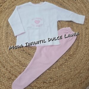 Conjunto bebé mi mama me mima blanco y rosa 30326