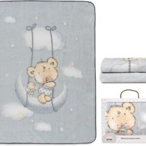 Manta terciopelo osito luna gris interbaby