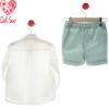 Conjunto ceremonia camisa corta blanca y pantalón corto verde empolvado familia Madeira desde  2 años hasta 10 años - Imagen 3