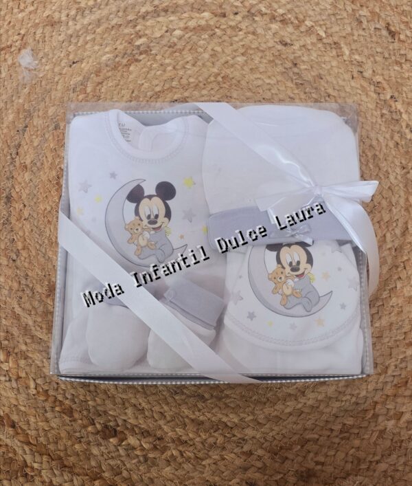 Set primeras piezas bebé niño mickey gris