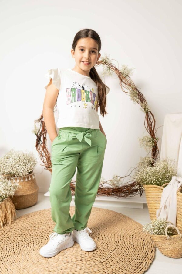 Conjunto camiseta corta y pantalón largo verde desde 4 años hasta 14 años