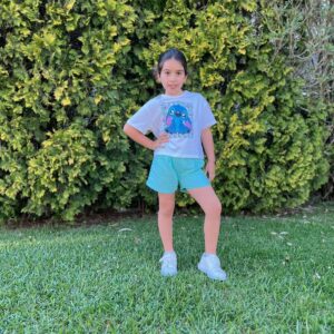Conjunto camiseta Stitch y pantalón corto turquesa desde 6 hasta 14 años
