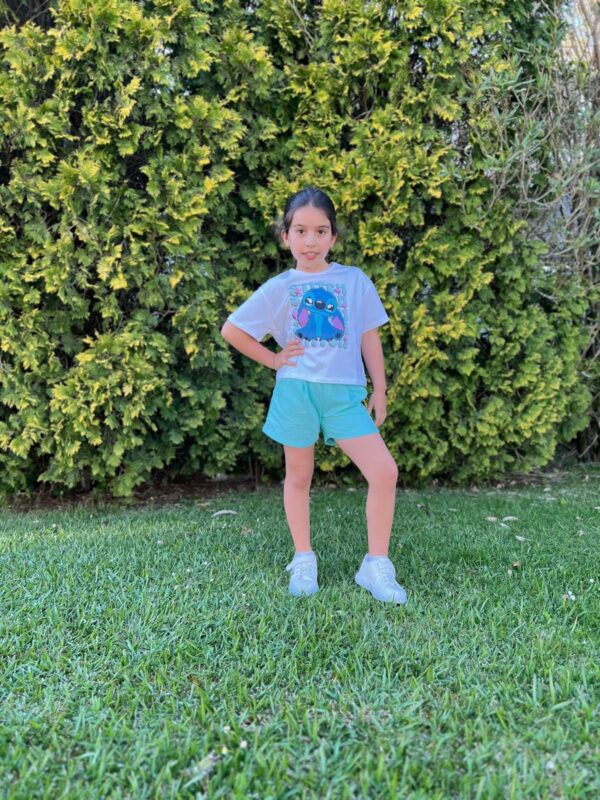 Conjunto camiseta Stitch y pantalón corto turquesa desde 6 hasta 14 años
