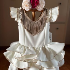 Vestido flamenca liso beige flecos desde 1 año hasta 6 años