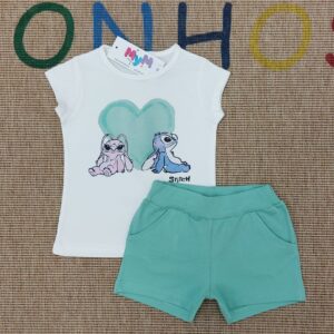 Conjunto camiseta Stitch y pantalón corto desde 2 años hasta 12 años