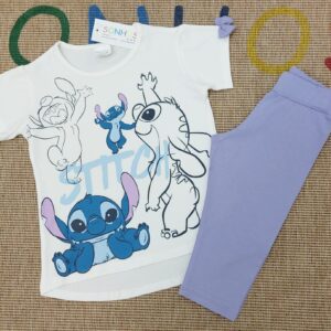 Conjunto camiseta Stitch y pantalón corto morado desde 4 hasta 12 años
