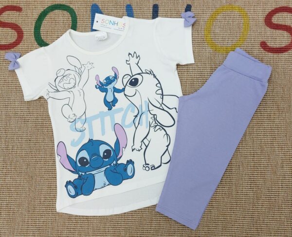 Conjunto camiseta Stitch y pantalón corto morado desde 4 hasta 12 años