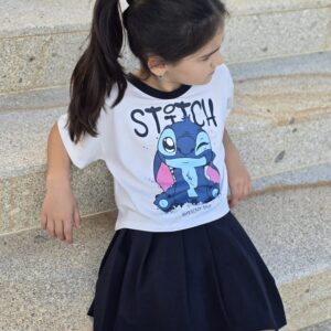 Conjunto camiseta manga corta y falda Stitch 2 a 12 años