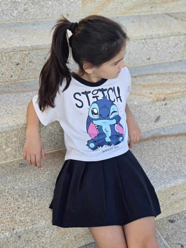 Conjunto camiseta manga corta y falda Stitch 2 a 12 años