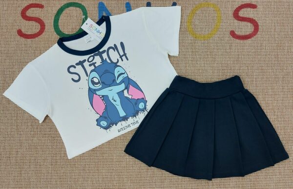 Conjunto camiseta manga corta y falda Stitch 2 a 12 años - Imagen 2