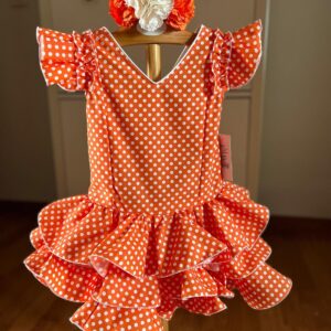 Vestido flamenca lunar naranja desde 1 año hasta 6 años