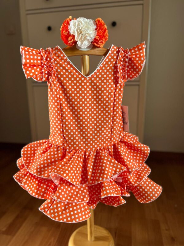 Vestido flamenca lunar naranja desde 1 año hasta 6 años