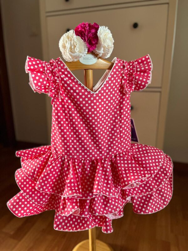 Vestido flamenca lunar fucsia desde 1 año hasta 6 años