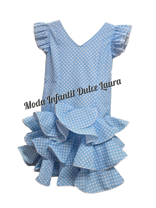 Vestido de flamenca azul lunares desde 8 años hasta 14 años - Imagen 2