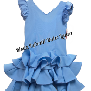 Vestido de flamenca azul liso desde 8 años hasta 14 años