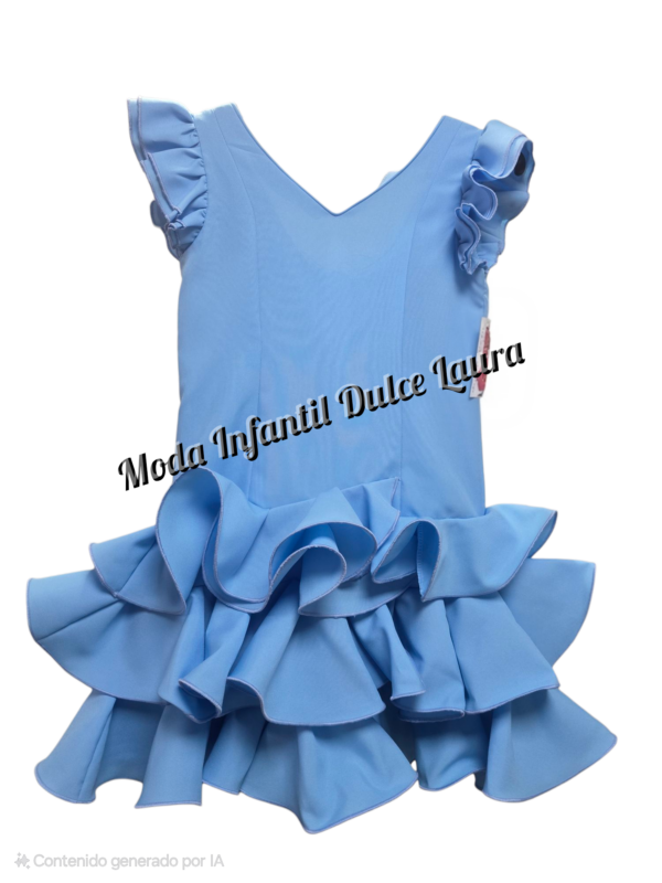 Vestido de flamenca azul liso desde 8 años hasta 14 años