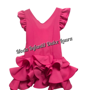 Vestido de flamenca fucsia liso desde 8 años hasta 14 años