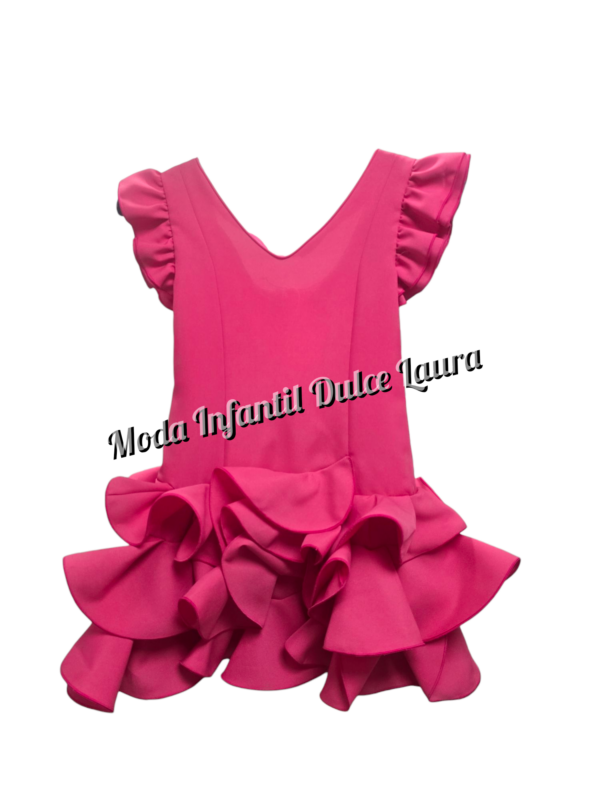 Vestido de flamenca fucsia liso desde 8 años hasta 14 años