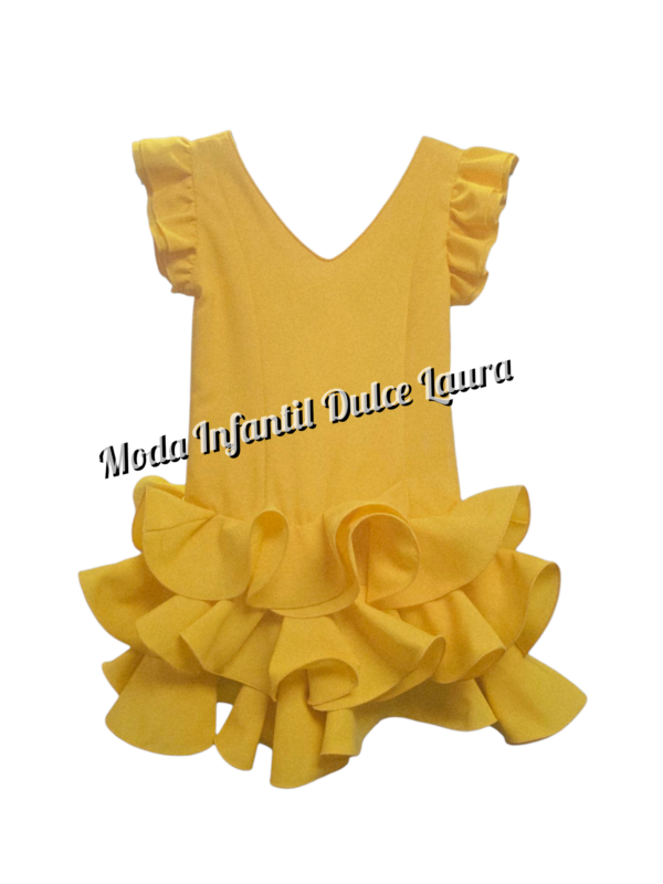 Vestido de flamenca amarillo liso desde 8 años hasta 14 años