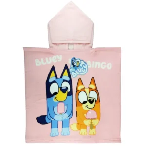 Poncho playa Bluey & Bingo rosa 50x100cm