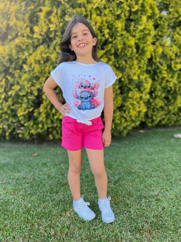 Conjunto Stich camiseta y pantalón rosa fucsia desde 4 hasta 12 años - Imagen 2