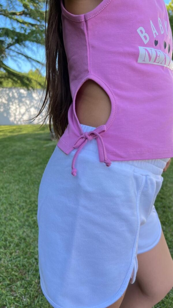 Conjunto Babygirls tirante rosa y pantalon corto blanco desde 6 hasta 15 años - Imagen 3
