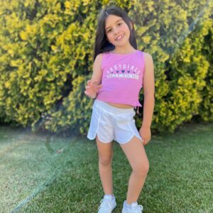 Conjunto Babygirls tirante rosa y pantalon corto blanco desde 6 hasta 15 años