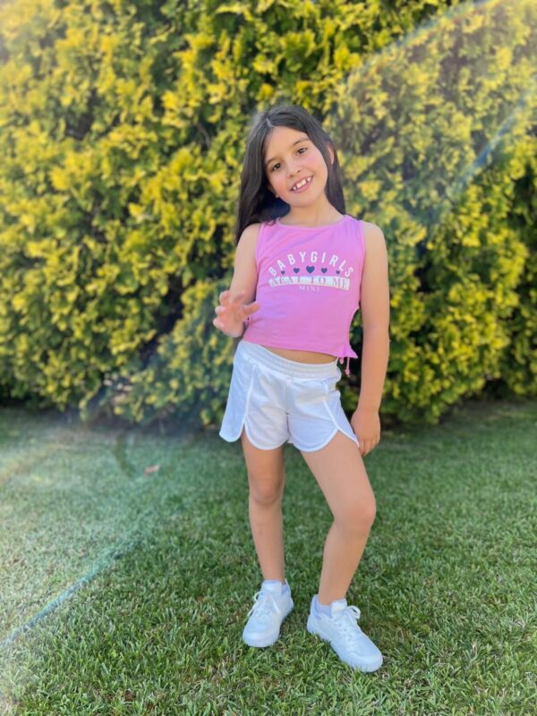 Conjunto Babygirls tirante rosa y pantalon corto blanco desde 6 hasta 15 años