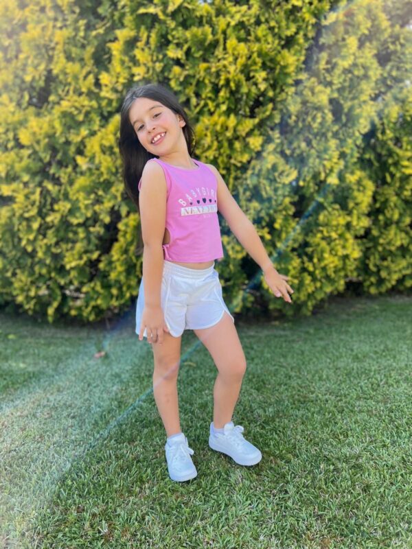 Conjunto Babygirls tirante rosa y pantalon corto blanco desde 6 hasta 15 años - Imagen 5