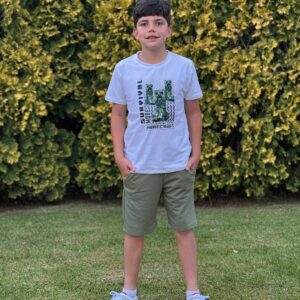 Conjunto minecraf camiseta y pantalón corto verde desde 4 años hasta 12 años