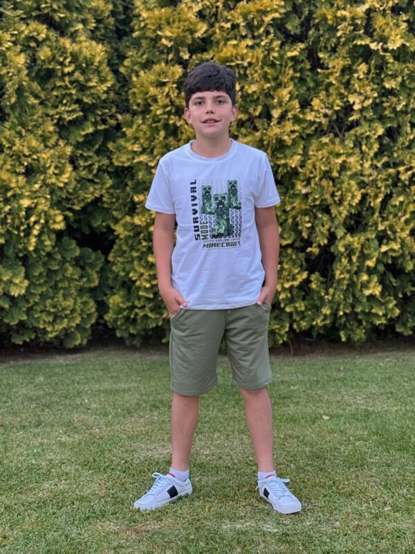 Conjunto minecraf camiseta y pantalón corto verde desde 4 años hasta 12 años