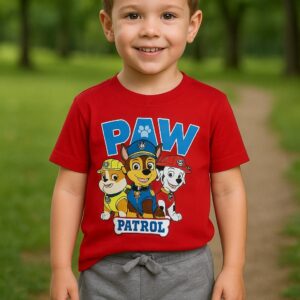 Conjunto patrulla canina camiseta corta roja y pantalón gris desde 2 años hasta 6 años