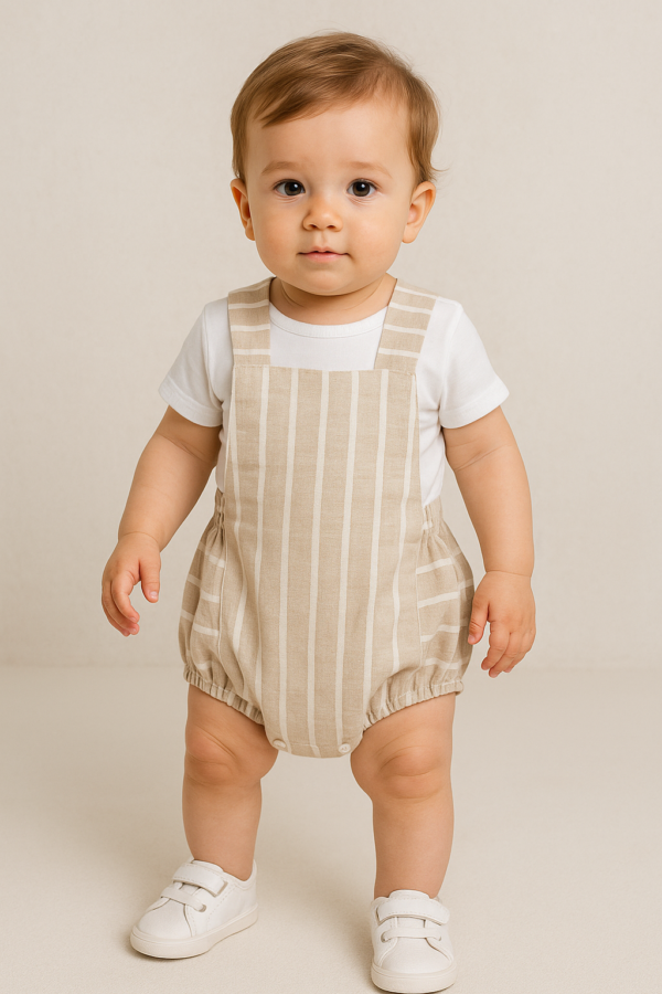 Pelele rayas beige desde 0 meses hasta 24 meses