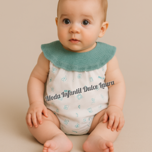 Pelele hilo y tela estampada verde p7209 desde 1 mes hasta 12 meses