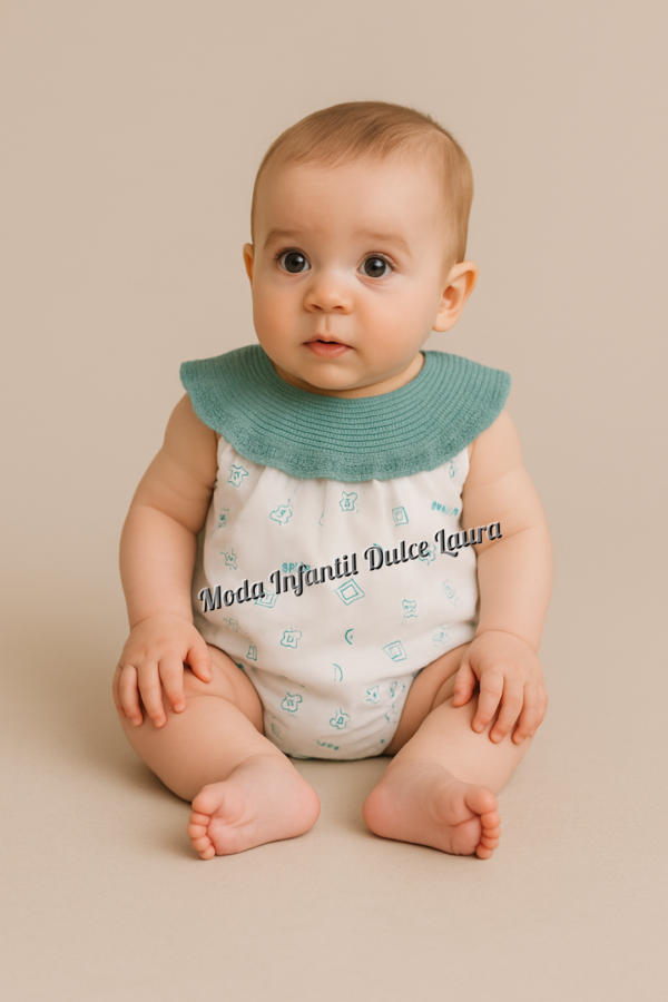 Pelele hilo y tela estampada verde p7209 desde 1 mes hasta 12 meses