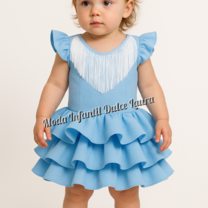 Vestido flamenca azul liso con flecos 6 meses a 6 años
