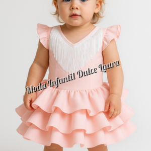 Vestido flamenca rosa liso con flecos 6 meses a 6 años