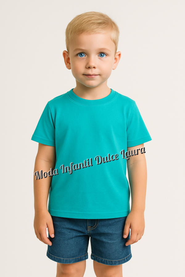 Conjunto camiseta turquesa y vaquero corto desde 2 años hasta 6 años