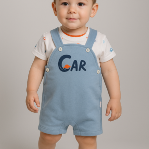 Conjunto peto azul dibujo coches mas camiseta 0 a 24 meses