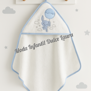 Capa de baño 100 x 100 algodón azul y blanca ositos