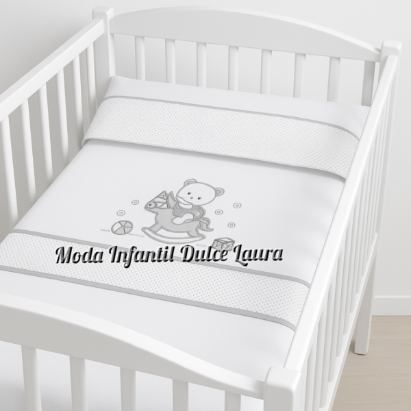 Sabanas algodón cuna gris oso caballo