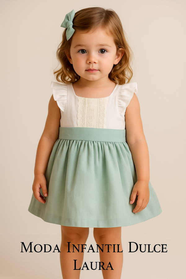 Vestido infantil niña Roche verde empolvado 0562VER-24 3 a 10 años