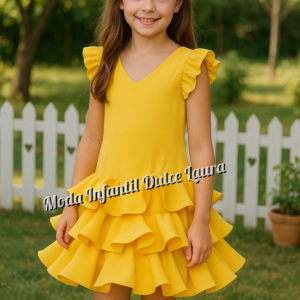 Vestido de flamenca amarillo liso desde 8 años hasta 14 años