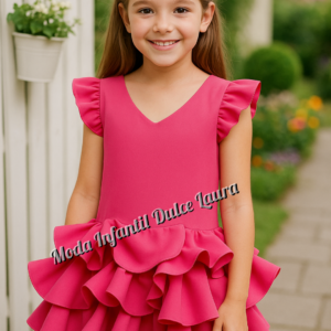 Vestido de flamenca fucsia liso desde 8 años hasta 14 años