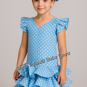 Vestido de flamenca azul lunares desde 8 años hasta 14 años