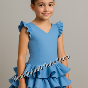 Vestido de flamenca azul liso desde 8 años hasta 14 años