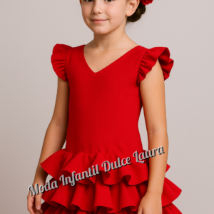 Vestido de flamenca rojo liso desde 8 años hasta 14 años